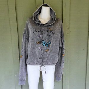 NWT SINGLE SCOOP Gray California Butterfly Hoodie Top XL